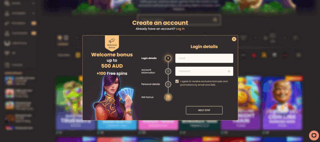 National Casino registration screen from our test account